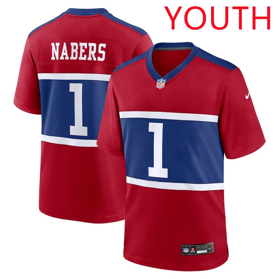 Youth New York Giants #1 Malik Nabers 2025 Nike Century Red Alternate Player Game NFL Jersey